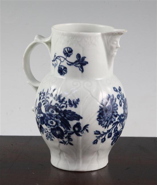 A Worcester leaf moulded mask jug, c.1770, 14.5cm